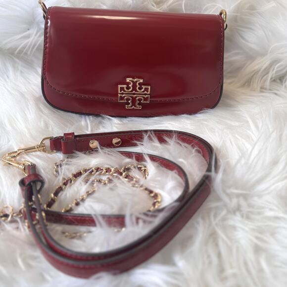 NEW $575 Tory Burch Britten Crossbody Shoulder Convertible Clutch Leather Red - Picture 3 of 7
